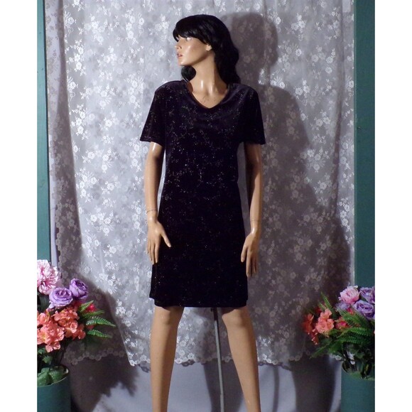 Vintage 90s Velvet Mini Dress Size Large 1990s Retro Whimsigoth Goth Celestial - Picture 3 of 8
